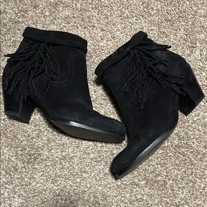 Sam Edelman Black Suede Fringe Booties